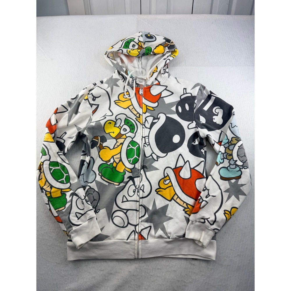 Nintendo Super Mario Villains All Over Print Zip Up Hoodie White Mens Medium
